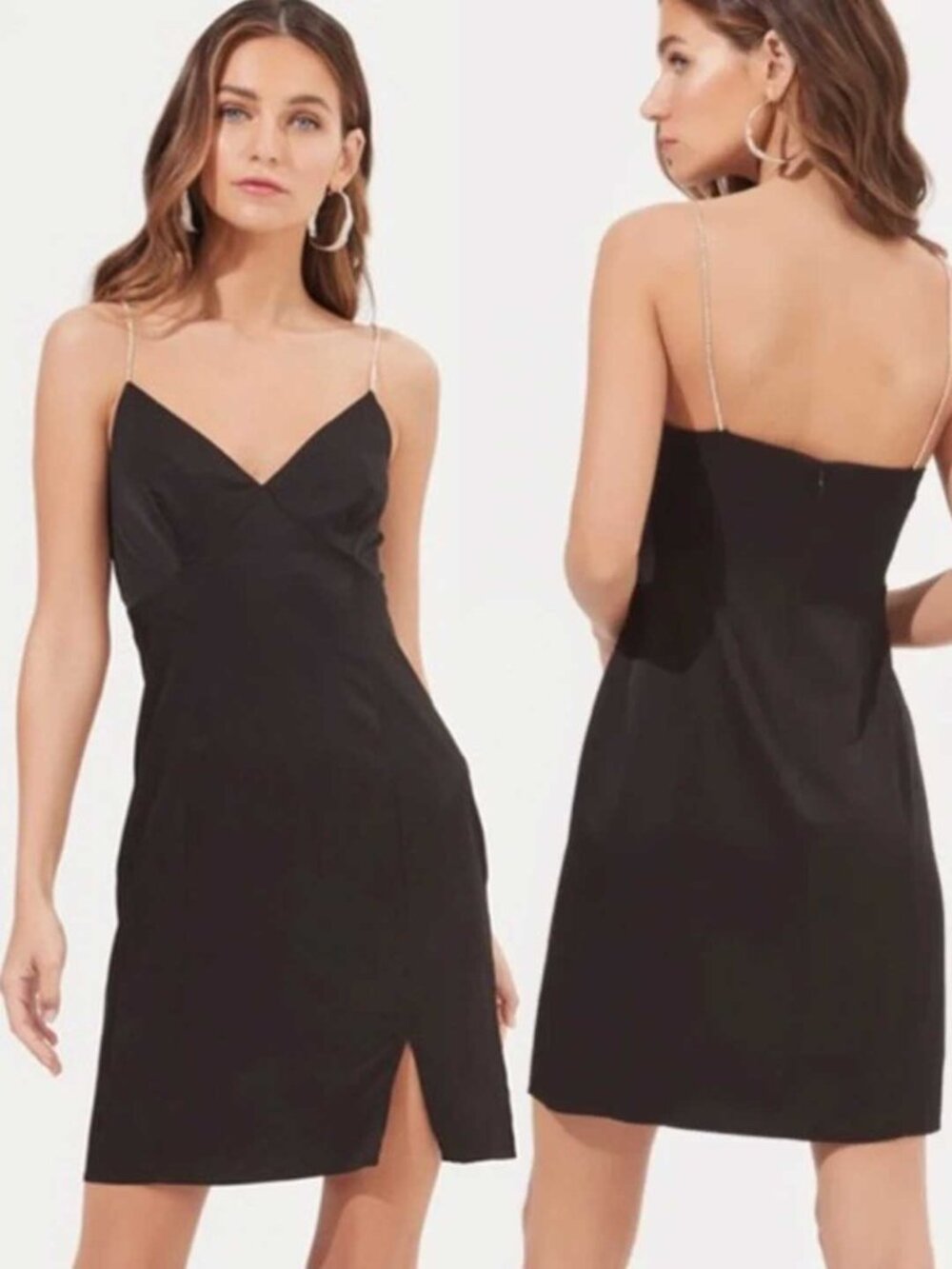 ASTR The Label Helen Rhinestone Strap Satin Mini Dress Medium